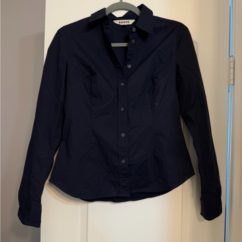 Boden Saskia Stretch Cotton Shirt Navy Size 4R - Picture 5 of 7